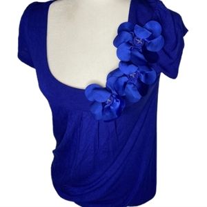 Forever 21 Flower Short Sleeve Top Tee Small Blouse